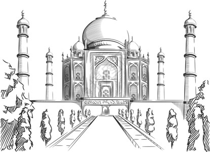素描涂鸦泰姬陵地标印度目的地大纲 Vecto背景图片