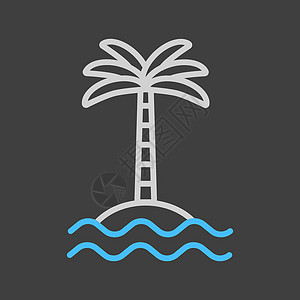 黑色和怀特岛岛上的热带棕榈 深色背景上有海浪矢量图标插画