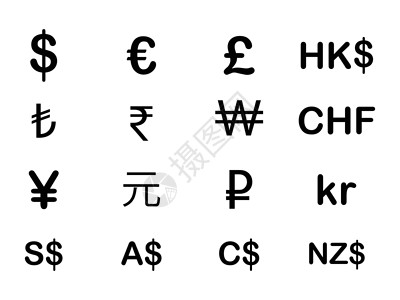 挪威克朗各种货币 FX 货币符号和符号  孤立在白色背景上的黑色插图  EPS矢量设计图片