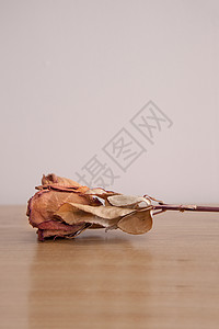 地板上一朵死玫瑰或粉红干玫瑰背景图片
