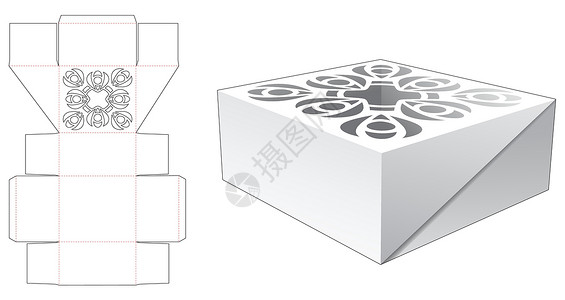 顶部模切模板上带有钢印曼陀罗图案的蛋糕盒商品食物商业推介会产品展示零售礼物插图枕头插画