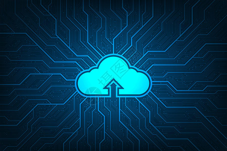 各种软件素材云网络通过数字系统上传各种信息电路科学插图蓝色运动工程主页软件全球电脑插画