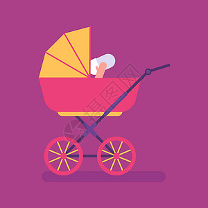 带小婴儿的粉红色婴儿车 平人背景图片
