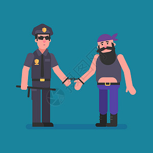 警察逮捕了留胡子的骑自行车的人 平人插画