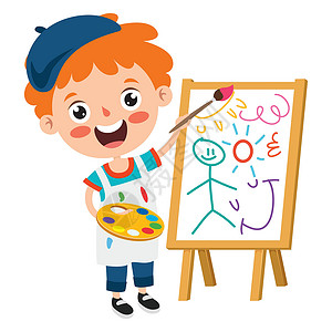 帆布围裙滑稽博的姿势和表情活动染色孩子们墙纸休闲学生填色绘画童年女孩设计图片