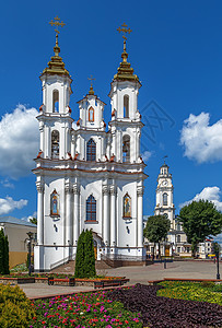 圣复活教堂 维捷布斯克 贝拉鲁建筑学宗教建筑风格蓝色地标旅行文化白色寺庙背景