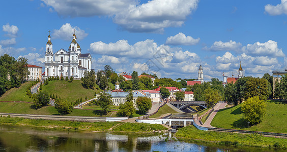 白俄罗斯维捷布斯克的Vitebsk观点旅行地标大教堂爬坡建筑学宗教城市教会天空历史背景