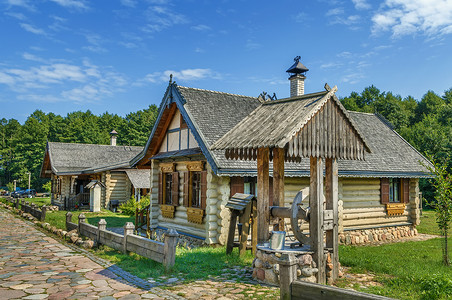 白俄罗斯纳诺西旅游综合建筑村屋历史建筑学博物馆民族农村纳米级房子旅行小屋背景