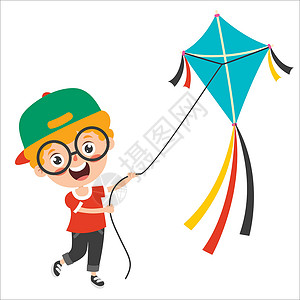 玩剪贴画孩子玩五颜六色的工具包玩具孩子们跑步幸福插图游戏时间休闲活动风筝插画