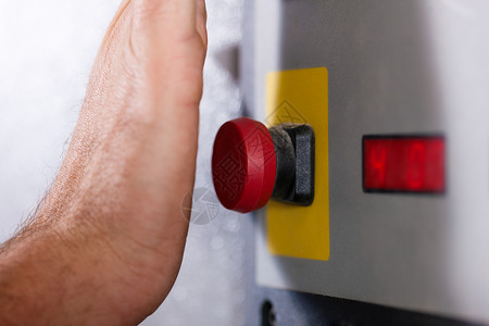 关机按钮紧急人员关机系统事故警报作坊危险帮助解决方案机器警告注意力红色背景