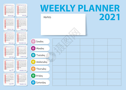 2021年周计划表时间备忘录日记插图笔记本笔记时间表工作日历商业背景图片