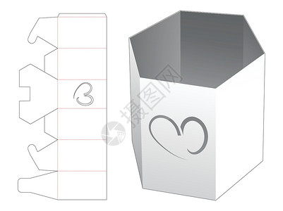 带心形窗模切模板的六角文具盒背景图片