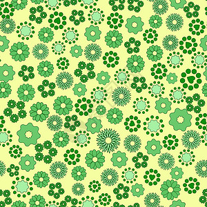 绿花和几何元素的无缝纹理背景图片