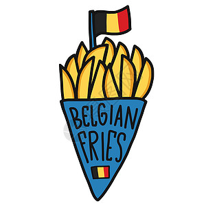比利时薯条漫画标志矢量说明芯片卡通片标识土豆餐厅艺术背景图片