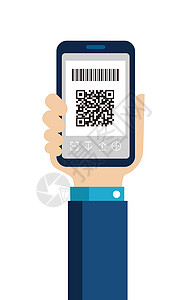 商品二维码QR 码支付智能手机支付矢量图手 hel钱包价格代码读者零售顾客电话商品信息扫描设计图片