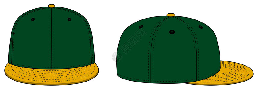 两顶它制作图案棒球帽模板矢量小样司机棒球插图空白衣服头饰运动帽子卡车插画