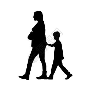 母子牵手步行行走的母子 sihouette 插图侧面 vie设计图片