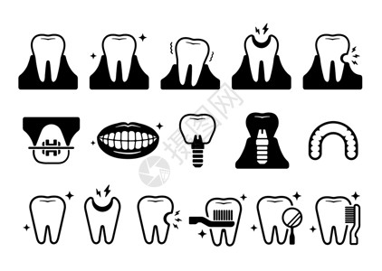 洁牙健齿牙科护理牙齿相关图标插图 se插画