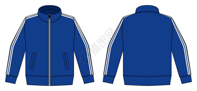 蓝色运动衫长袖球衣衬衫运动训练夹克矢量插图蓝色和白色插画