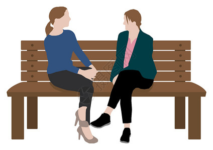 人们日常生活中常见的生活剪影矢量插图女性在长椅上交谈设计图片