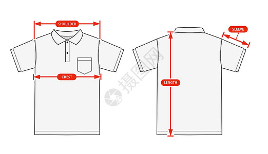 衣服模板服装尺寸图表矢量插图短袖 polo 衫插画