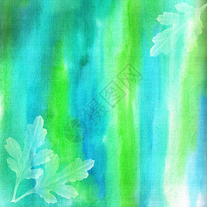 蓝绿色水彩背景上的透明橡树叶植物草本植物艺术木头装饰绿色墙纸纺织品橡木插图背景图片