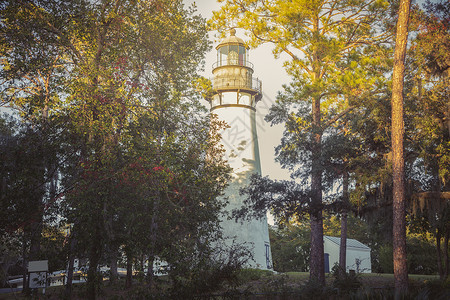 费尔南迪纳Amelia岛灯塔全景亚岛旅行地标天空晴天建筑学日落背景