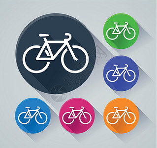 带阴影的自行车圆圈图标绿色橙子网络粉色蓝色紫色背景图片