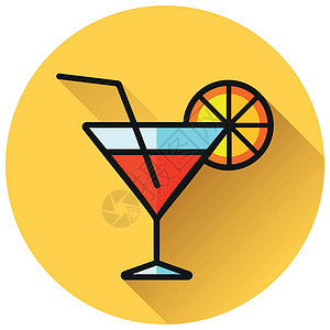 黄色的鸡尾酒鸡尾酒圈黄色平面 ico柠檬酒吧餐厅派对插图酒精饮料阴影玻璃橙子插画