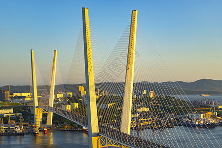 金桥是日落时城的地标景观蓝色旅行对话者建筑城市旅游天空市中心背景