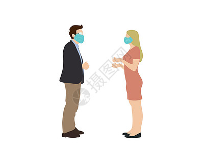 口罩男女戴口罩防止病毒的男女正在交谈插画