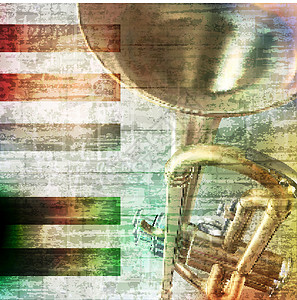 黄铜钥匙抽象 grunge 背景与喇叭小路萨克斯管金属萨克斯音乐家音乐钥匙剪裁旋律音乐会插画