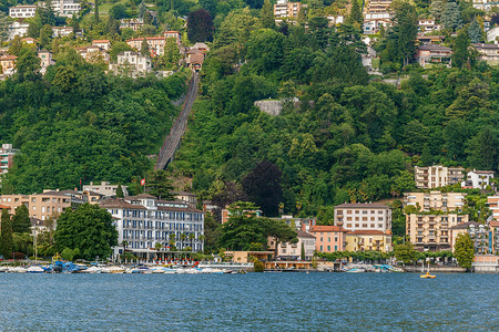 瑞士卢加诺观点全景假期天空旅游旅行城市缆车建筑绿色高清图片