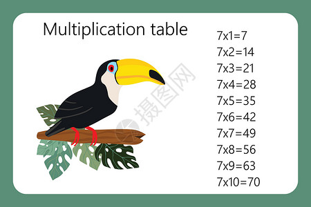 木卡乘法广场 学校矢量图和巨嘴鸟鸟 乘法表 儿童教育海报 数学儿童卡图表绘画公式数字插图艺术孩子大学知识工具设计图片