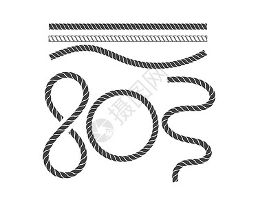 绳子图标绳子矢量图标插图设计海洋电缆边界黄麻细绳装饰风格圆圈戒指航海插画