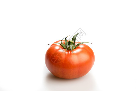 一只现实的西红柿 被白种背景隔离着红色沙拉植物绿色物质白色食物蔬菜背景图片