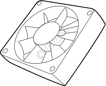 塑料风扇电脑机箱冷却风扇图标大纲样式插画