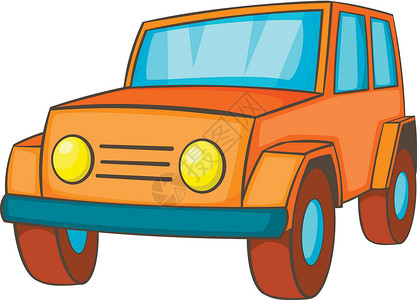 橙色吉普车汽车卡通风格中的橙色吉普车图标插画
