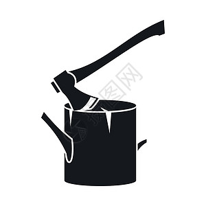 柴卡盐湖斧头卡在树桩图标简单风格插画