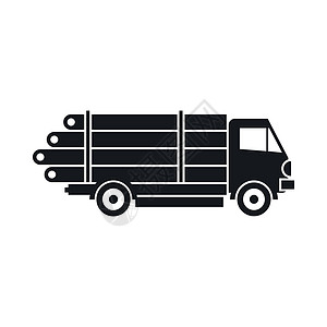 记录货物带有一堆原木图标的圆木卡车简单样式插画