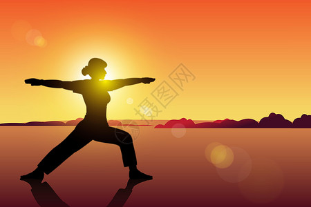 瑜伽女子女子瑜伽女士海滩生活锻炼冥想日落太阳运动身体女性设计图片