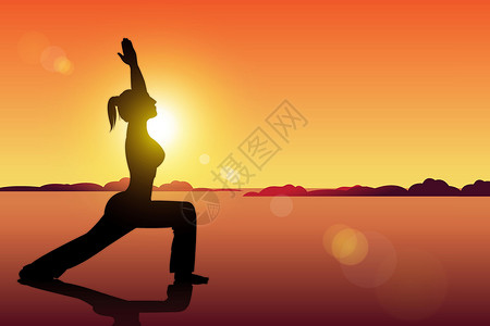 瑜伽女子女子瑜伽日出冥想海滩太阳身体日落女性锻炼生活运动设计图片