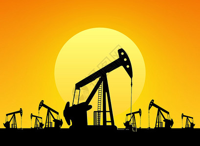 新疆油田石油井架炼油厂汽车机器汽油钻机原油力量生态天空化石插画