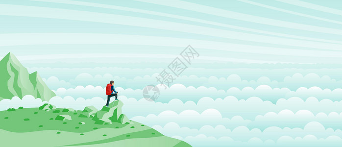 旅人登山顶看晨雾国家天空旅行游客墙纸森林男人风景冒险农村背景图片