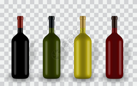 酒瓶标签五颜六色的自然主义封闭式 3D 酒瓶 颜色不同 没有标签 它制作图案矢量插图饮料玫瑰瓶子品牌玻璃宏观酒厂产品小样插画