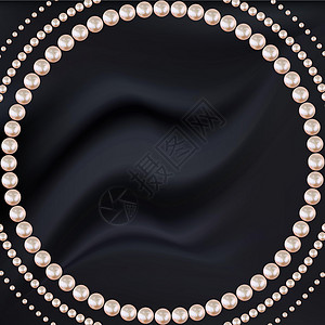 丝绸黑色背景上粉红色珍珠的抽象圆框 它制作图案矢量纺织品插图辉光白色3d细绳织物墙纸框架珠宝背景图片