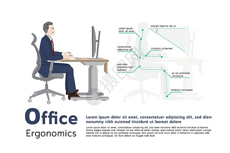 坐骨信息图如何预防办公室综合症办公室符合人体工学的计算机坐姿平面图形图案制作插画