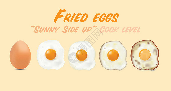 煎鸡蛋与生鸡蛋图片在完成度设置的基本样式级别矢量插图鸡蛋颜色背景插画