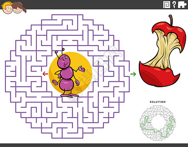 活动方案素材与卡通蚂蚁和苹果 cor 的迷宫教育游戏设计图片