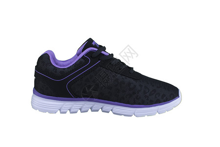 黑色运动鞋 白色鞋底搭配紫色点缀 在白色背景上的运动鞋背景图片
